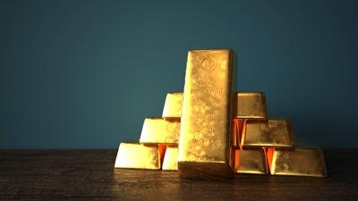 Fine Gold Bars 1kg Fine gold bars on a wooden background. 3d illustration.-stock-photo