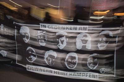 19.02.2025, Hanau Demonstration, N?rnberg: Anl?sslich des f?nften Jahrestages des rassistisch motivierten Anschlages ein-stock-foto