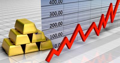 Goldpreis steigt Symbolbild zum Thema steigender Goldwert. *** Gold price rises Symbolic image on the subject of rising-stock-foto