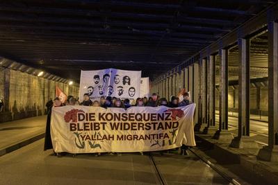 19.02.2025, Hanau Demonstration, N?rnberg: Anl?sslich des f?nften Jahrestages des rassistisch motivierten Anschlages ein-stock-foto