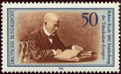 50 Pfennig Briefmarke zum Gedenken an Robert Koch - 1882 Entdeckung des Tuberkulose-Erregers - 1982-stock-foto