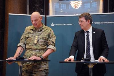 Danish minister for defence holds joint press conference  strong for denmark in copenhagen denmark.-stock-photo