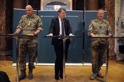 Danish minister for defence holds joint press conference  strong for denmark in copenhagen denmark.-stock-photo