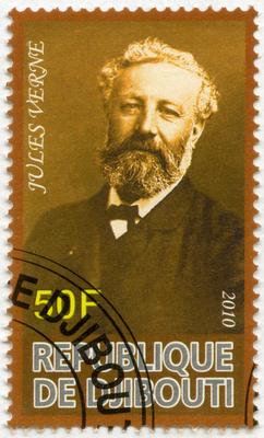 DJIBOUTI - 2010: shows Jules Verne (1828-1905) DJIBOUTI - CIRCA 2010: A stamp printed in Republic of Djibouti shows Jule-stock-foto