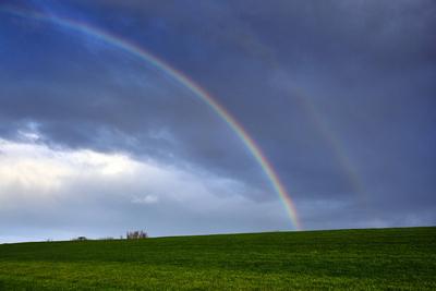 News Themen der Woche KW40 News Bilder des Tages Deutsche Nordseek?ste. Regenbogen ?ber der Deichanlage von Spieka-Neufe-stock-photo