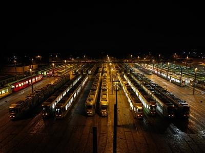 Streik bei der ?STRA - Stadtbahnen stehen im Betriebshof still-stock-foto