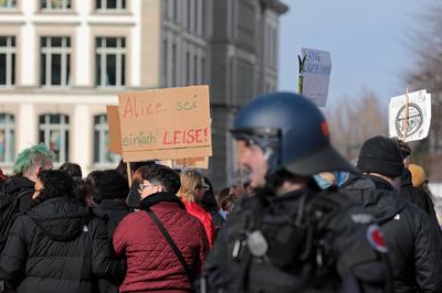 In Einsiedeln, dem Schweizer Wohnort der deutschen Kanzlerkandidatin der Alternative f?r Deutschland (AfD), fand am 22. Februar 2025 eine Demonstration gegen die AfD und Weidel statt.-stock-foto