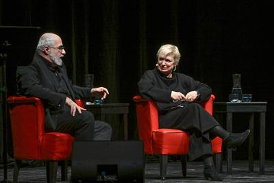 2025 - Litertur und Theater - Auftritt Maria Happel und Michael Niavarani,  im Kongress & Theaterhaus Bad Ischl, im Rahmen der Salzkammergut Festwochen Gmunden, am 22.02.2025.-stock-photo