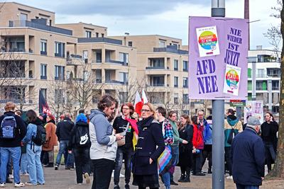 Demonstration gegen Rechts Am Vortag der Bundestagswahl 2025 versammelten sich zahllose Leute unterschiedlicher Organisa-stock-foto
