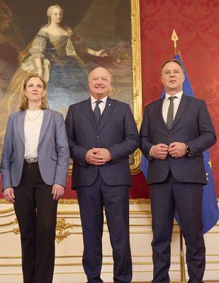 ?VP, SP?, NEOS Koalitionsverhandler beim Bundespr?sidenten-stock-foto