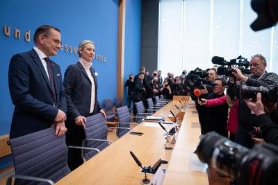 Bundespressekonferenz AfD - Zu den Bundestagswahlen-stock-foto