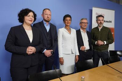 Pressekonferenz, B?ndnis Sahra Wagenknecht Wahlnachlese zur Eurpawahl in der Bundespressekonferenz, B?ndnis Sahra Wagenk-stock-foto