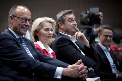 Merz, Leyen, Soeder, CDU Parteitag DEU, Deutschland, Germany, Berlin, 08.05.2024 Friedrich Merz , Vorsitzender der CDU ,-stock-photo
