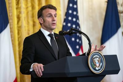 Trump and Macron Joint Press Conference-stock-foto