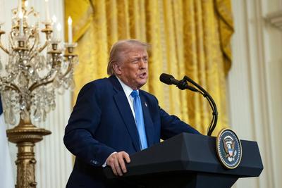 Trump and Macron Joint Press Conference-stock-foto