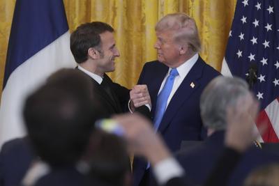 President Donald J Trump and President Emmanuel Macron of France hold a press conference-stock-foto