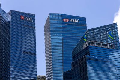 Singapur, Wirtschaft und Finanzmetropole Asiens. 10.03.2023, SGP, Singapur, Republik Singapur: Skyline des Wirtschaftsvi-stock-foto