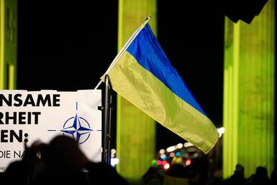 Demo Anl?sslich des dritten Jahrestages des Beginns des Krieges von Russland gegen die Ukraine-stock-photo