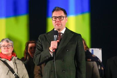 Demo Anl?sslich des dritten Jahrestages des Beginns des Krieges von Russland gegen die Ukraine-stock-photo