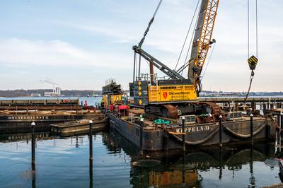 Kiel, Deutschland, 20. Febr. 2025 Kieler Hafen im Februar 2025 Im Bereich des historischen Olympiahafen werden die Liege-stock-photo