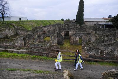 pompeii, a frescoed room with initiation into the mysteries and procession of dionysus emerges-stock-photo
