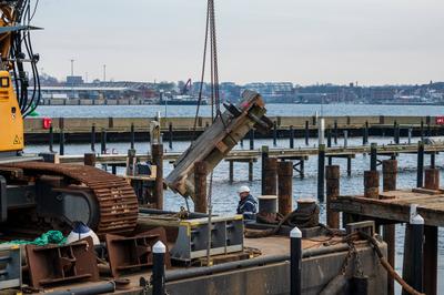 Kiel, Deutschland, 20. Febr. 2025 Kieler Hafen im Februar 2025 Im Bereich des historischen Olympiahafen werden die Liege-stock-photo