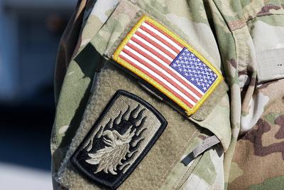 ILA - Internationale Luft- und Raumfahrtausstellung in Berlin US army uniform patch Flagge US Army Militaer *** ILA Inte-stock-photo