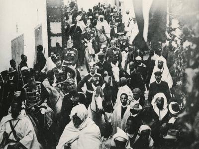 German soldiers following the Emperor during visit in Tanger, Morocco 1905 PUBLICATIONxNOTxINxITA-stock-photo