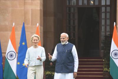 Narendra Modi meets Ursula von der Leyen-stock-foto