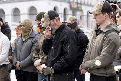 Memorial service for U.S. Marine Corps veteran Ethan Hertweck, who fell serving as a combat medic with the Ukrainian arm-stock-foto