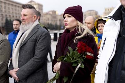 Memorial service for U.S. Marine Corps veteran Ethan Hertweck, who fell serving as a combat medic with the Ukrainian arm-stock-foto
