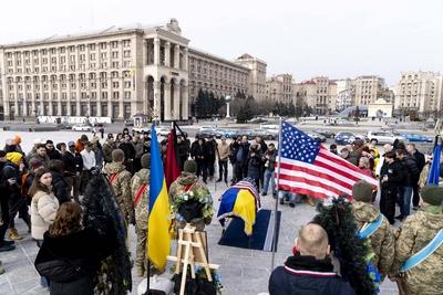 Memorial service for U.S. Marine Corps veteran Ethan Hertweck, who fell serving as a combat medic with the Ukrainian arm-stock-foto