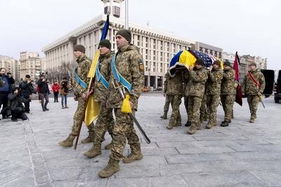 Memorial service for U.S. Marine Corps veteran Ethan Hertweck, who fell serving as a combat medic with the Ukrainian arm-stock-foto