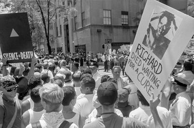 marchers clash with protesters holding up anti homosexual placards during NYC Pride March in New York City, USA on June-stock-photo