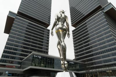 Giant Machina Sculpture in Shanghai-stock-photo