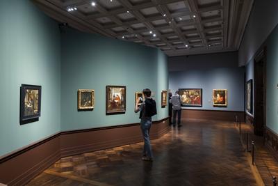 Vermeerausstellung Presserundgang zur der Ausstellung Johannes Vermeer. Vom Innehalten Am 10. September 2021 er?ffnet di-stock-foto