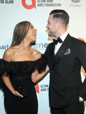 WEST HOLLYWOOD, CA - FEBRUARY 9: Leona Lewis, Dennis Jauch, at the Elton John 28th Annual Academy Awards Viewing Party a-stock-foto