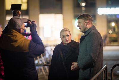 13. Februar in Dresden. Kranzniederlegung am Altmarkt durch AfD und Gegenprotest. Doris von Sayn-Wittgenstein und Andre-stock-foto