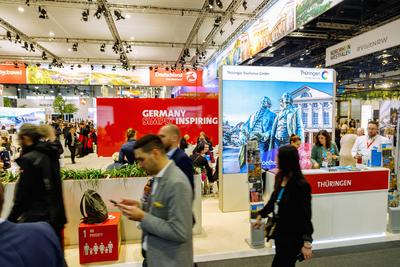 Internationale Tourismusb?rse Berlin ITB, Stand von Deutschland mit Bundesland Th?ringen (Deutsche Zentrale f?r Tourismu-stock-foto