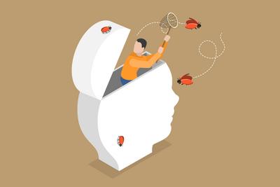 3D Isometric Flat Conceptual Illustration of Distracted Mind, ADHD Attention Disorder<br>3D Isometric Flat Conceptual Il-stock-foto