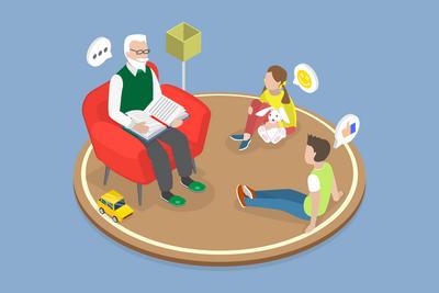 3D Isometrische flache konzeptionelle Illustration von Gro?vater Geschichte, Besuch Gro?eltern<br>3D-Isometrische flache konzeptionelle Illustration von Gro?vater Geschichte, Besuch Gro?eltern-stock-photo