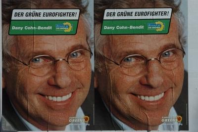 Der Gr?ne Eurofighter Damit werben B?ndnis 90 Gr?ne am Dienstag 8 6 2004 in Saarbr?cken f?r ihr-stock-foto