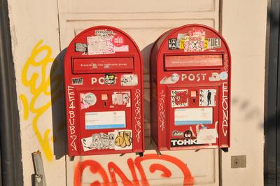 Copenhagen /Denmark / 30 October 2021 / Danish design danish post boxes or mail boxes in danish capital Copenahgen. (Pho-stock-photo