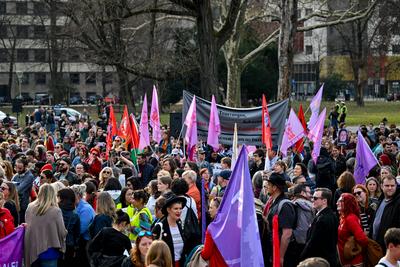 Demonstration Internationaler Frauentag in Linz-stock-photo