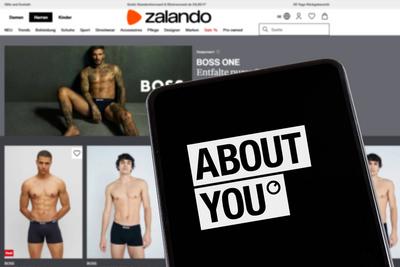 About You und Zalando Logos Websites Fashion Online-Shop Onlinehandel Ecommerce auf einem Handy und Website-stock-foto