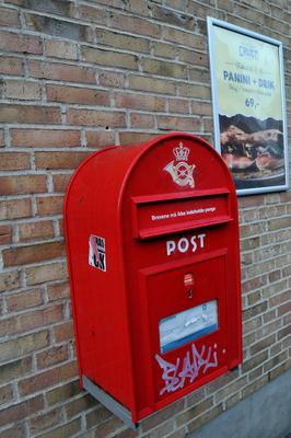 Copenhagen, Denmark /13 November 2023/. denamrk s one royal mail box one pride of denamrk there are still few are seen o-stock-photo