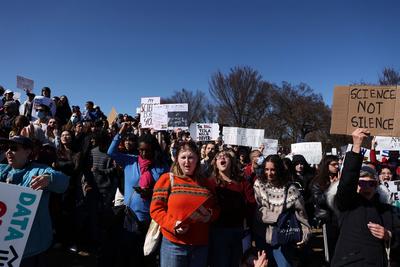 Demonstrators take part at the Stand Up for Science rally in Washington, District of Columbia, USA.-stock-foto