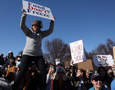 Demonstrators take part at the Stand Up for Science rally in Washington, District of Columbia, USA.-stock-foto