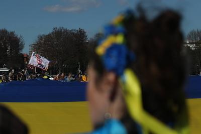 Protest in support of Ukraine in Washington, USA-stock-photo