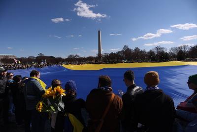 Protest in support of Ukraine in Washington, USA-stock-photo